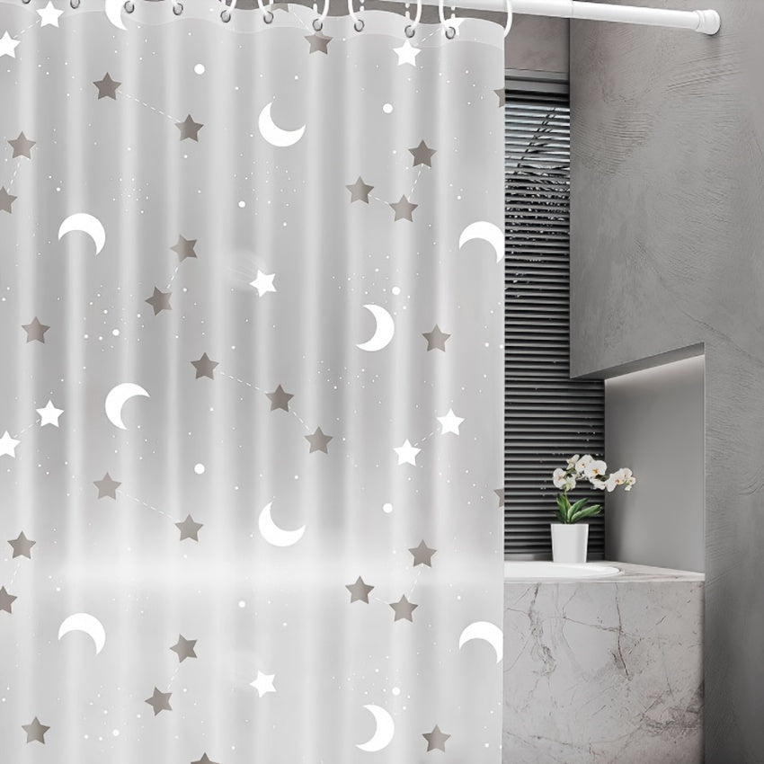 Thick PEVA Shower Curtain Liner with Raindrop Stars Moon & Night Sky Design - Semi-Transparent Bathroom Curtain with Hooks, Adjustable Fit for Bathtub & Shower, Shower Curtain For Bathrooms, Bathroom Decor, Fantasy Theme, Durable Fabric