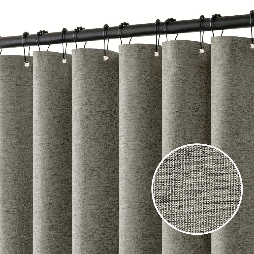 1pc Imitation Linen Shower Curtain, Thick Fabric Bath Curtains, Partition for Bathroom Bathtub, Modern Bathing Cover with Hooks, 71x71inch