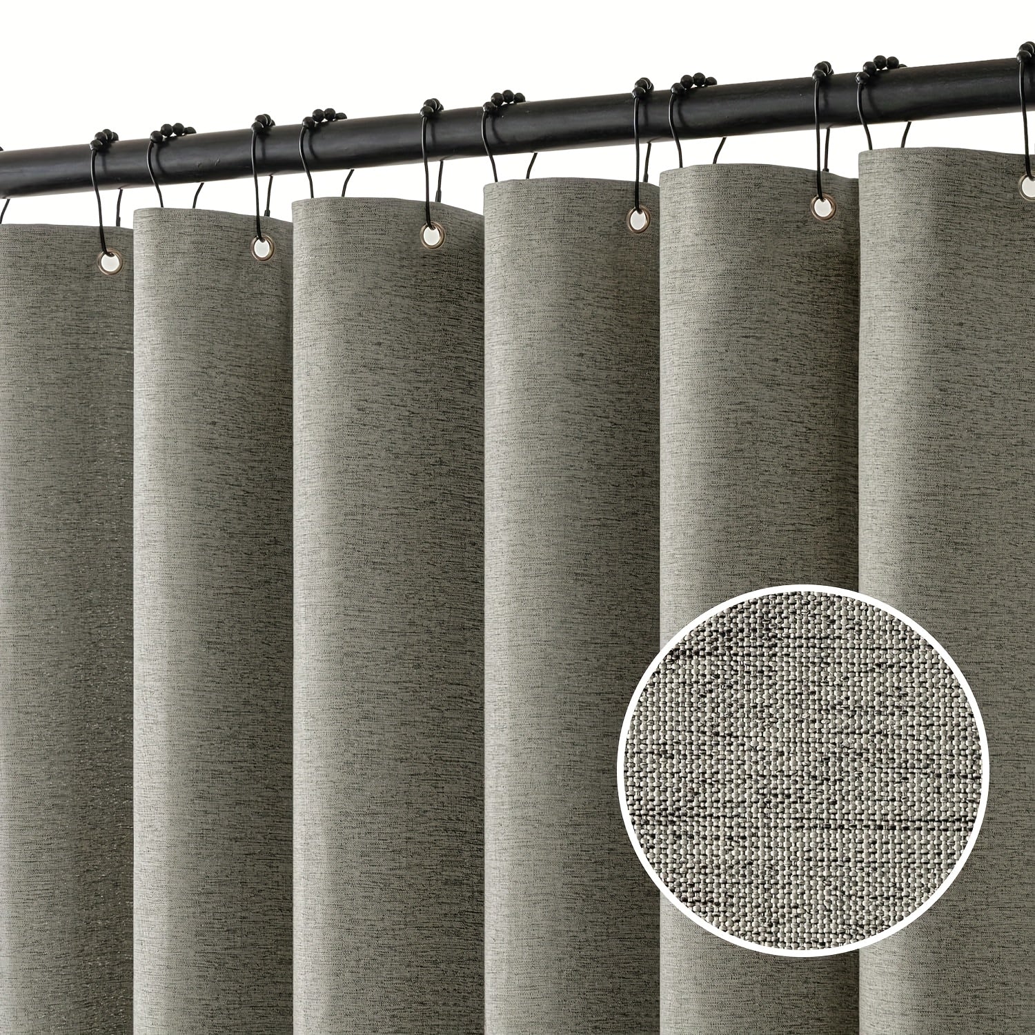 1pc Imitation Linen Shower Curtain, Thick Fabric Bath Curtains, Partition for Bathroom Bathtub, Modern Bathing Cover with Hooks, 71x71inch