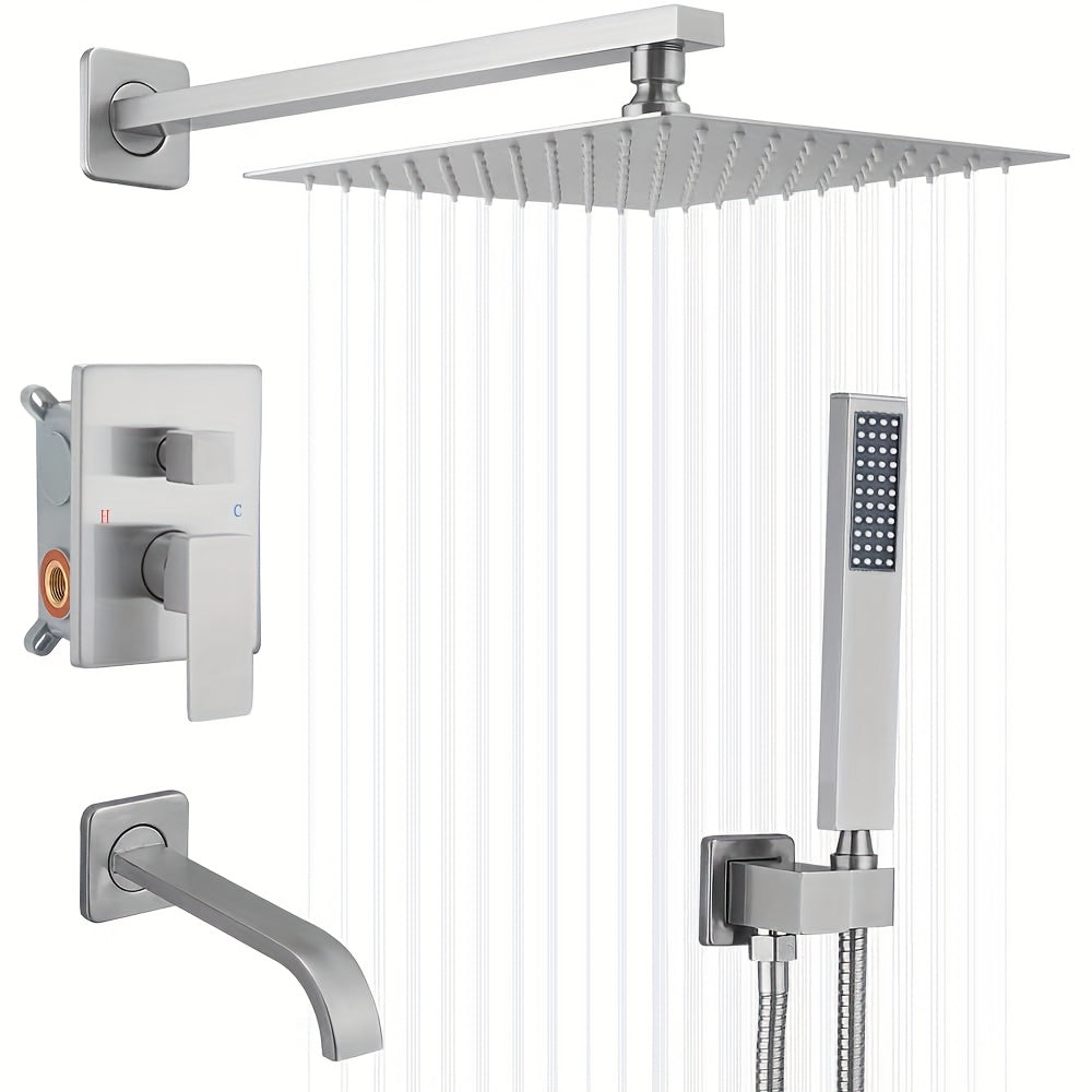 Brushed Golden Shower  Set with Tub Spout Bathroom Rainfall 8 10 12 Inch Shower Head System with Handheld Single Handle Shower Trim Kit with Rough-in Valve