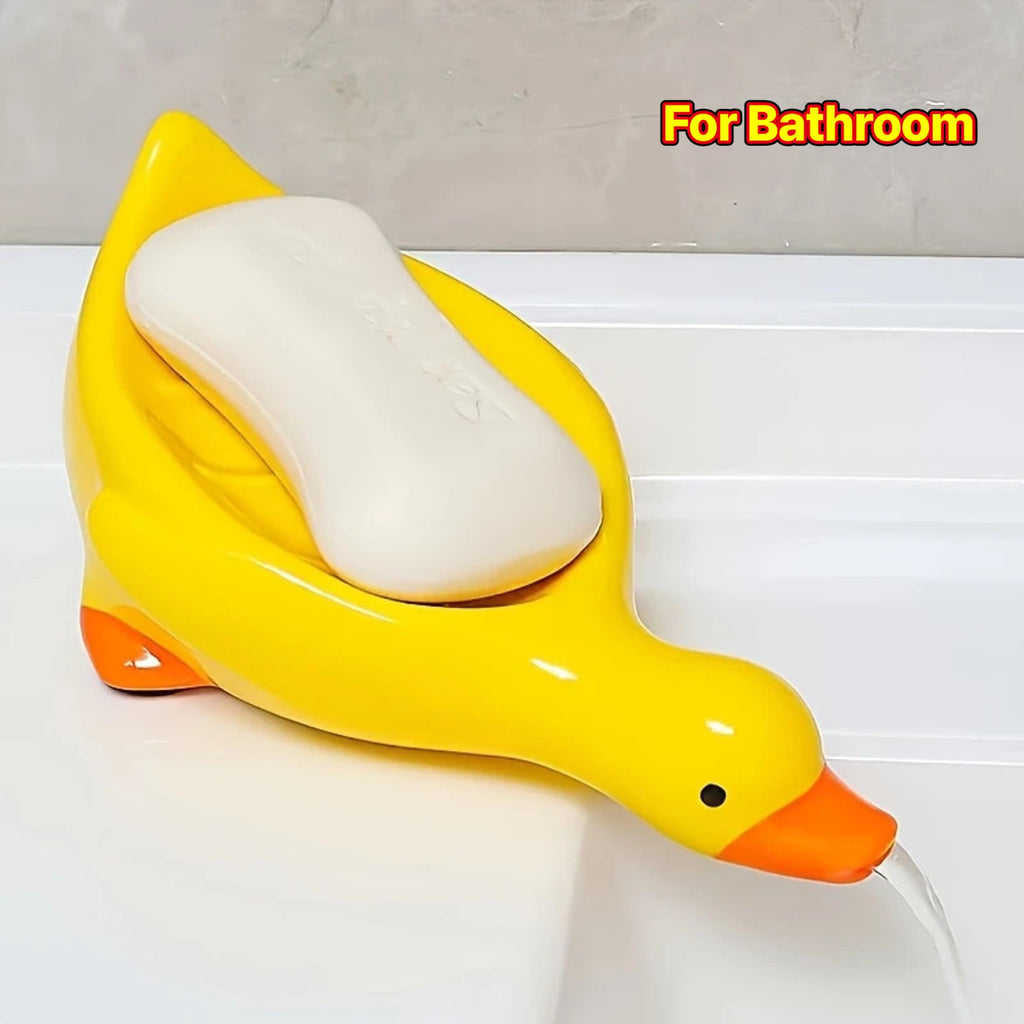 Duck Soap Box Duck-Shaped Soap Box | Yellow & White, Oval Drain Tray, Anti-Puddle, 4-Season Gift, Small Organizer