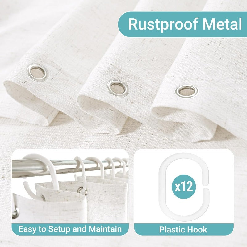 White Shower Curtains 54x84 Inches | Cream Ivory Semi-Sheer Polyester Curtain with Hooks Rings for Patio Sliding Door, Machine Washable