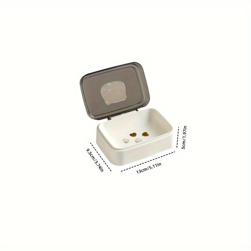 Cute Bear Flip-Top Soap Dish - Creative Plastic Drainage Holder for Bathroom Countertop, Rectangular Soap Storage Box