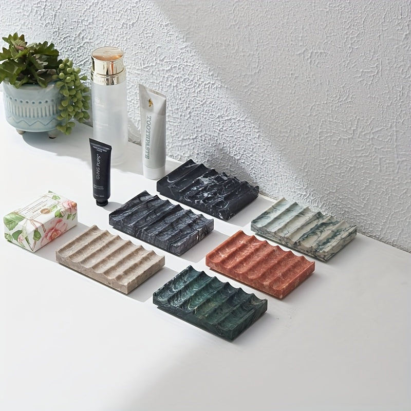 Marble Soap Dish 1pc Marble Soap Dish, Marble Look Soap Dishes For Bar Soap, Shower Soap Holder Sponge Holder Soap Tray Soap Savers For Bathroom Shower Kitchen - White