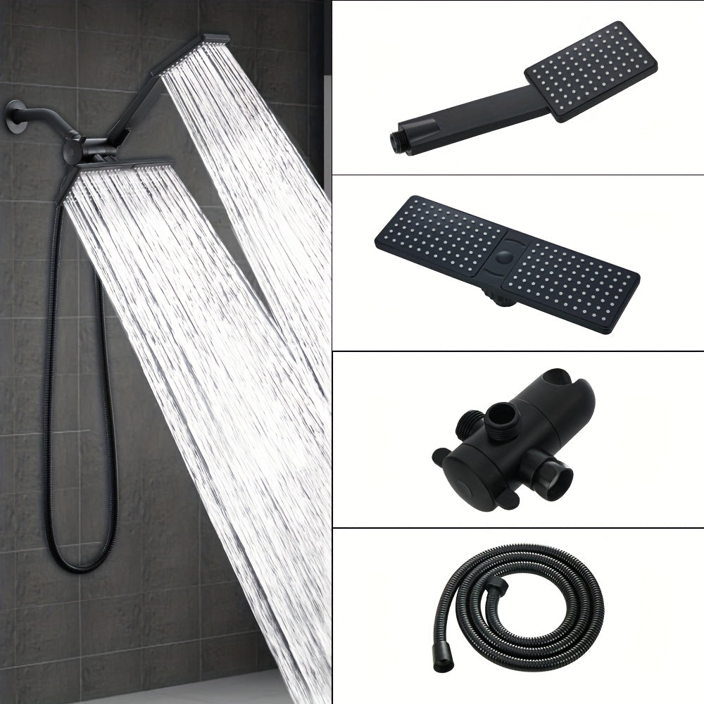 High-Flow 2-in-1 Handheld & Rainfall Shower Head Set with Long Hose and T-Valve - Durable ABS, Wall Mounted, Square Design for Bathroom Upgrade