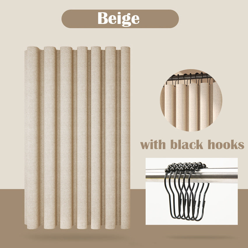 1pc Imitation Linen Shower Curtain, Thick Fabric Bath Curtains, Partition for Bathroom Bathtub, Modern Bathing Cover with Hooks, 71x71inch