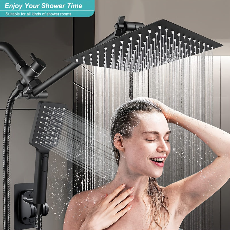 Handheld Showerhead Set Featuring Five Different Water Flow Modes, Made of Stainless Steel with a Chrome End, Includes an Adjustable Height And Angle Extension Arm, Along with a Holder And Hose