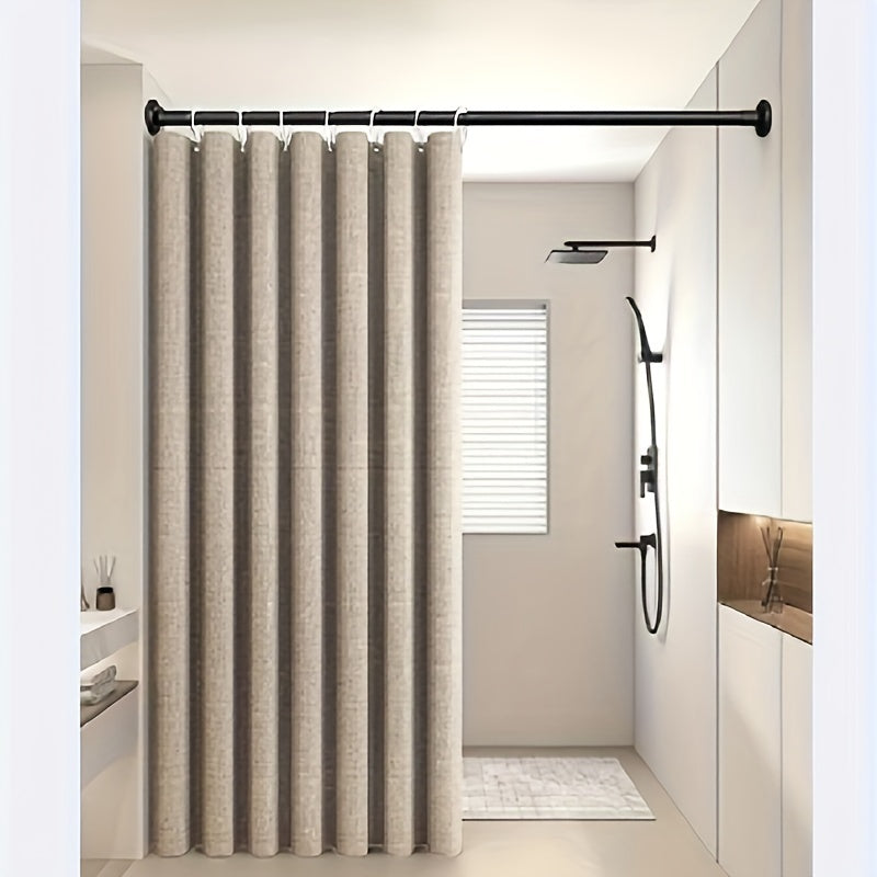 1pc Sycamore Apricot Linen Small Hole Bathroom Curtain Home Decoration Curtain Imitation Linen Fabric with 12 C-shaped Hooks