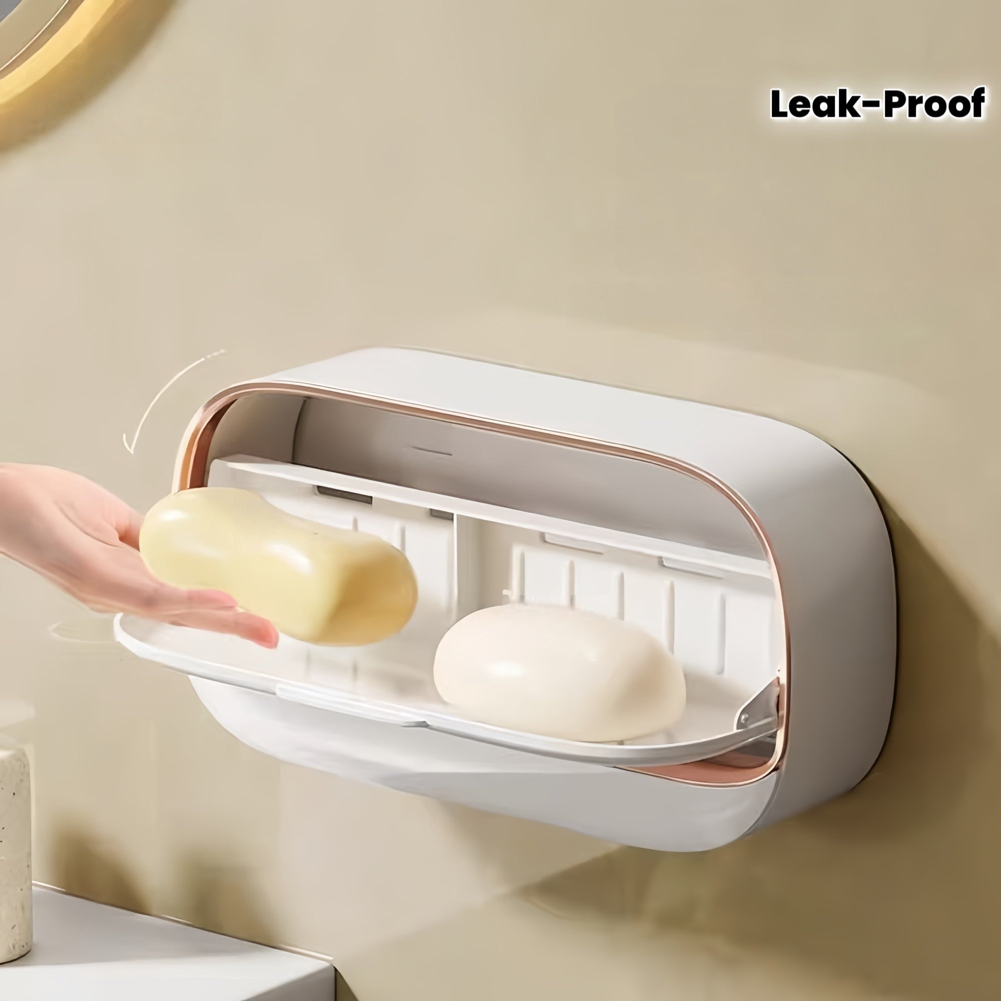 3-Color Light Luxury Wall-Mounted Double Compartment Leak-Proof Soap Dish with Lid and Drip Tray, Suitable for Shower or Kitchen, Keeps Soap Dry and Prevents Water Accumulation, Square No-Drill Bathroom Shelf, Elegant Countertop Wall Decor, 11