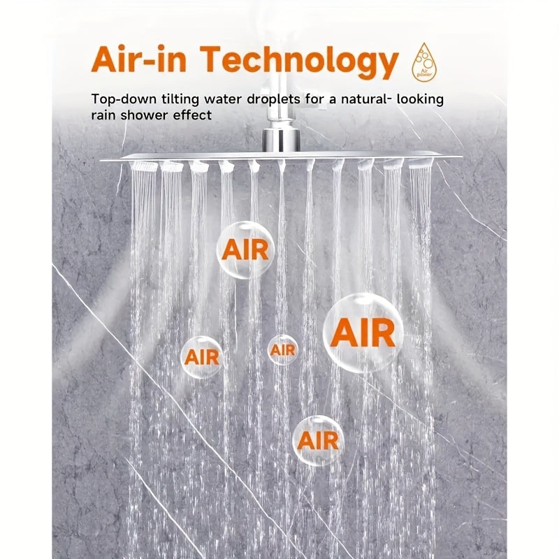 High-Pressure Shower Head Set - Heavy-Duty Stainless Steel Rain Shower System with Handheld Sprayer, 3-Way Diverter Valve And Hose, Adjustable Height And Angle Shower Arm, Anti-Clog Nozzles, Easy Installation, Luxury Bathroom Upgrade, Home Renovation