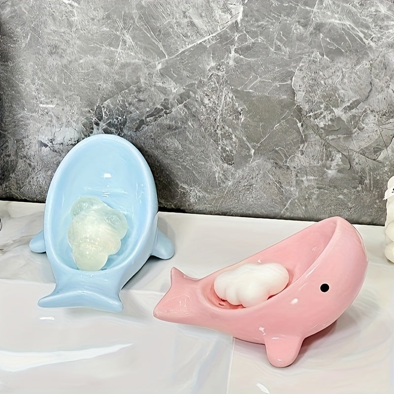 Whale Ceramic Soap Storage Rack, Cute Design, Can Store Various Soaps. Available in Three Color Options, Suitable Home Bathrooms, Toilets, and Kitchens, It Is a Decorative Daily Household Item