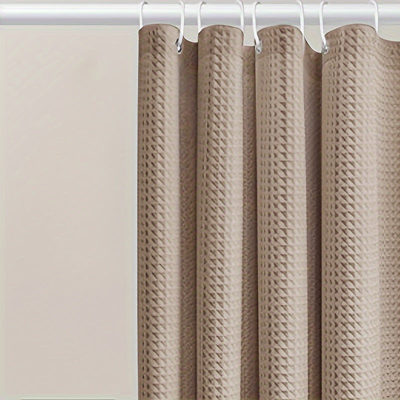 1pc of Thickened Khaki Jacquard Waffle Shower Curtain Made of Polyester Fabric, Suitable for Bathroom Use, Includes Matching Hooks