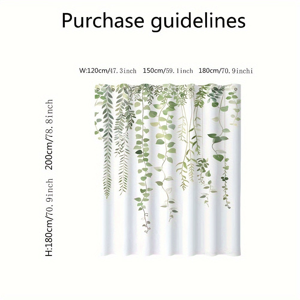 Nordic Shower Polyester Nordic Shower Curtain | Small Fresh Green Leaf Digital Printing | Bathroom Decoration Curtain 1pc