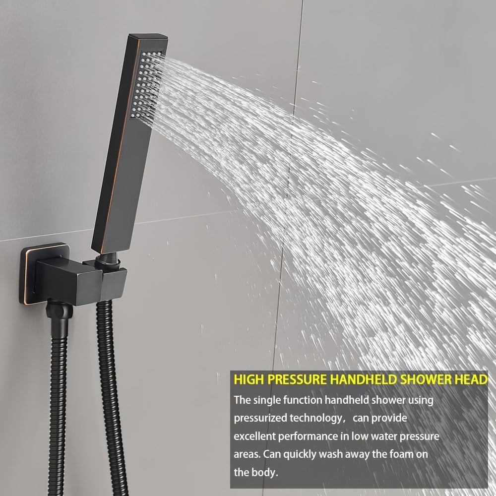 Brushed Golden Shower  Set with Tub Spout Bathroom Rainfall 8 10 12 Inch Shower Head System with Handheld Single Handle Shower Trim Kit with Rough-in Valve