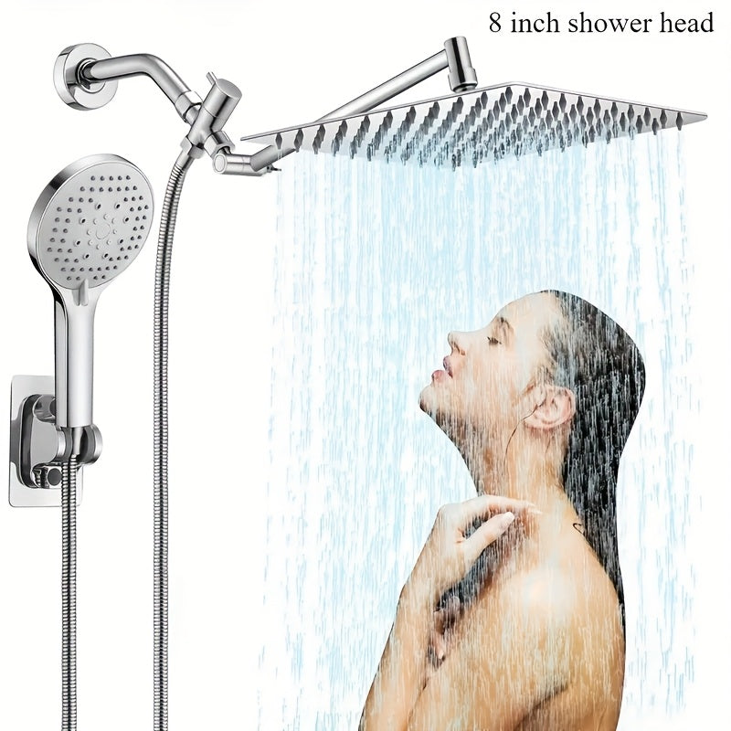 High-Pressure Shower Head Set - Heavy-Duty Stainless Steel Rain Shower System with Handheld Sprayer, 3-Way Diverter Valve And Hose, Adjustable Height And Angle Shower Arm, Anti-Clog Nozzles, Easy Installation, Luxury Bathroom Upgrade, Home Renovation