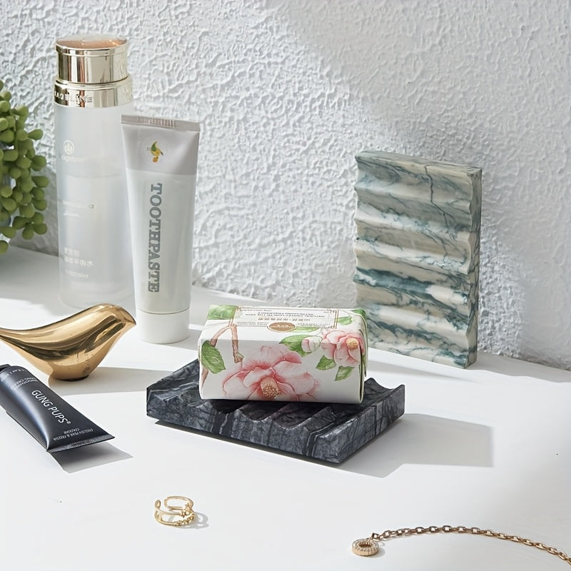 Marble Soap Dish 1pc Marble Soap Dish, Marble Look Soap Dishes For Bar Soap, Shower Soap Holder Sponge Holder Soap Tray Soap Savers For Bathroom Shower Kitchen - White