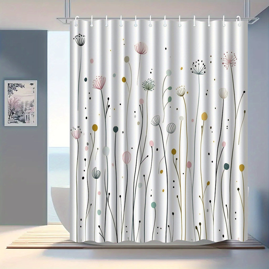 1pc of Dandelion Patterned Shower Curtain with Hooks, Washable Shower Curtain, Bath Divider, Bathroom Additions, Home Decor