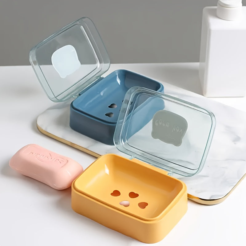 Cute Bear Flip-Top Soap Dish - Creative Plastic Drainage Holder for Bathroom Countertop, Rectangular Soap Storage Box
