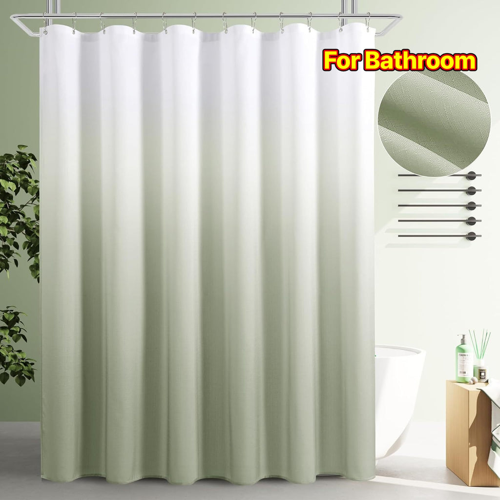 Sage Green Shower Curtain, Polyester Ombre Shower Curtains for Bathroom, Green and White Gradient Fabric Bathroom Decor Bath Set, Washable, 72 x 72