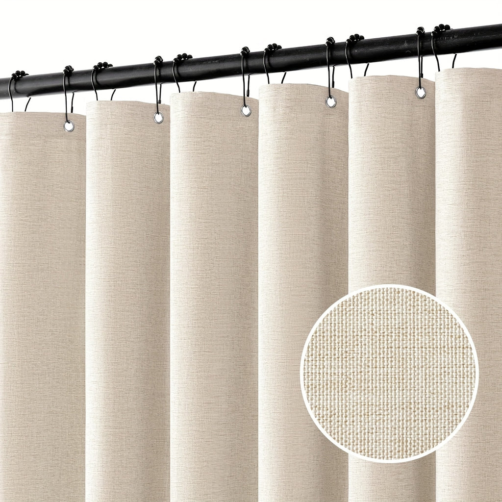 1pc Imitation Linen Shower Curtain, Thick Fabric Bath Curtains, Partition for Bathroom Bathtub, Modern Bathing Cover with Hooks, 71x71inch