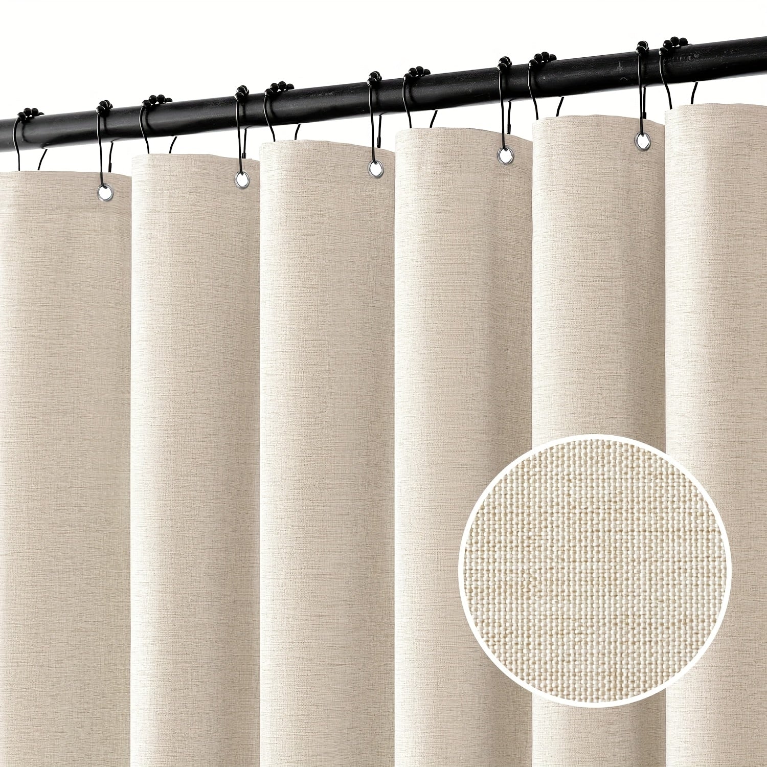 1pc Imitation Linen Shower Curtain, Thick Fabric Bath Curtains, Partition for Bathroom Bathtub, Modern Bathing Cover with Hooks, 71x71inch