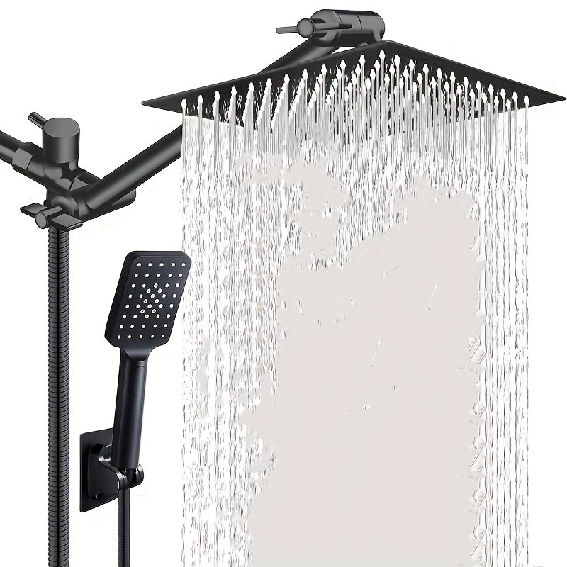 Handheld Showerhead Set Featuring Five Different Water Flow Modes, Made of Stainless Steel with a Chrome End, Includes an Adjustable Height And Angle Extension Arm, Along with a Holder And Hose