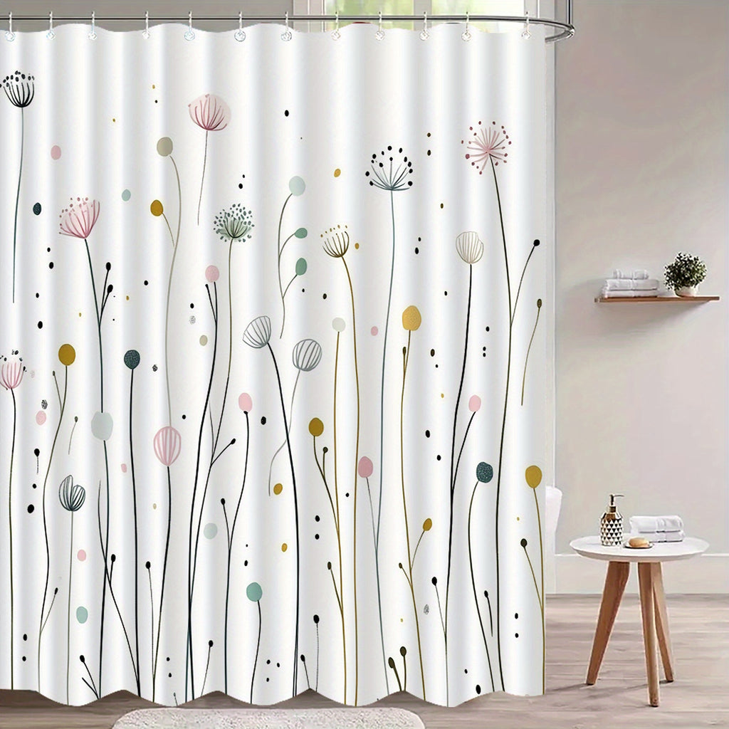 1pc of Dandelion Patterned Shower Curtain with Hooks, Washable Shower Curtain, Bath Divider, Bathroom Additions, Home Decor