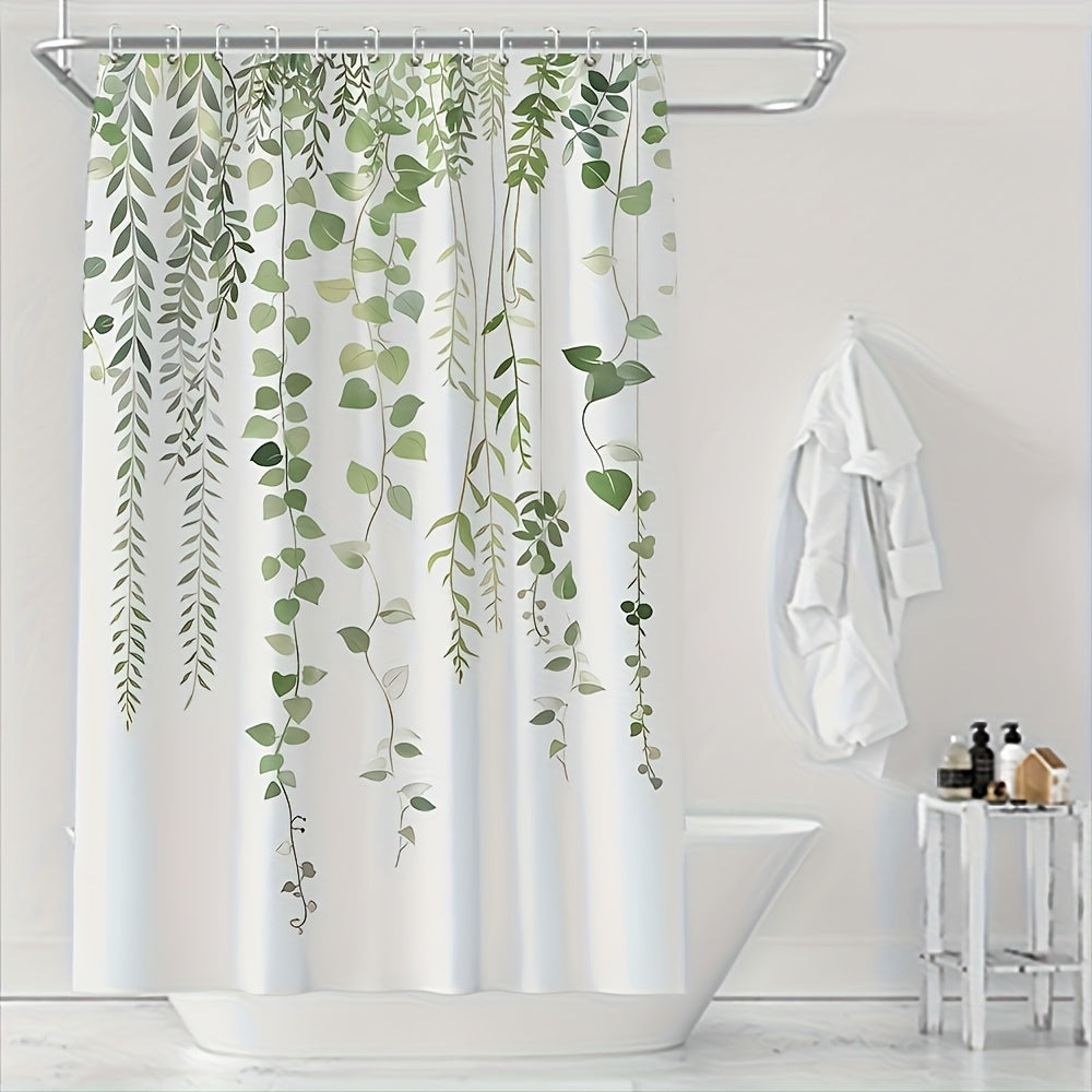 Nordic Shower Polyester Nordic Shower Curtain | Small Fresh Green Leaf Digital Printing | Bathroom Decoration Curtain 1pc