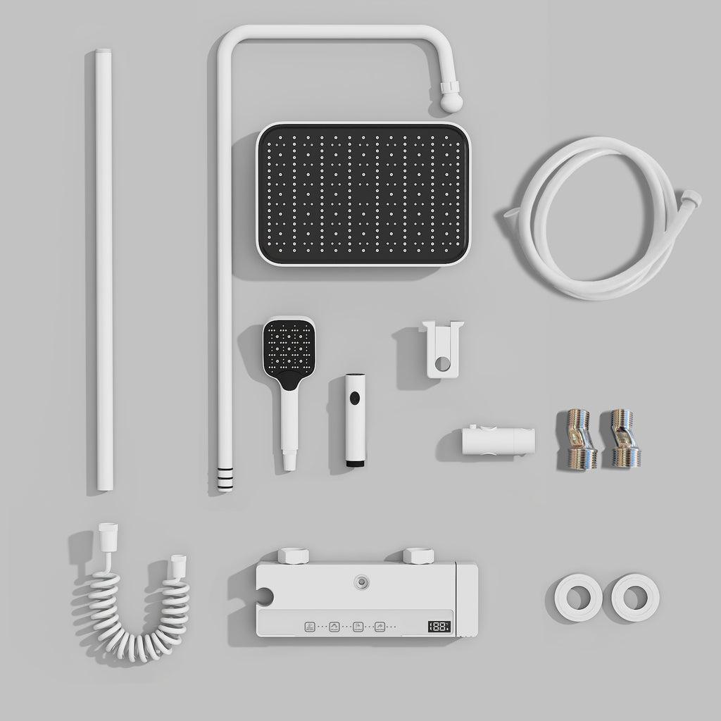 Shower Head White, 4-In-1 Shower System, with Water Fall Tub Spout, Spray Gun, Shower Head And Hand Shower, Shower Head with Easy-clean Silicone Nozzles