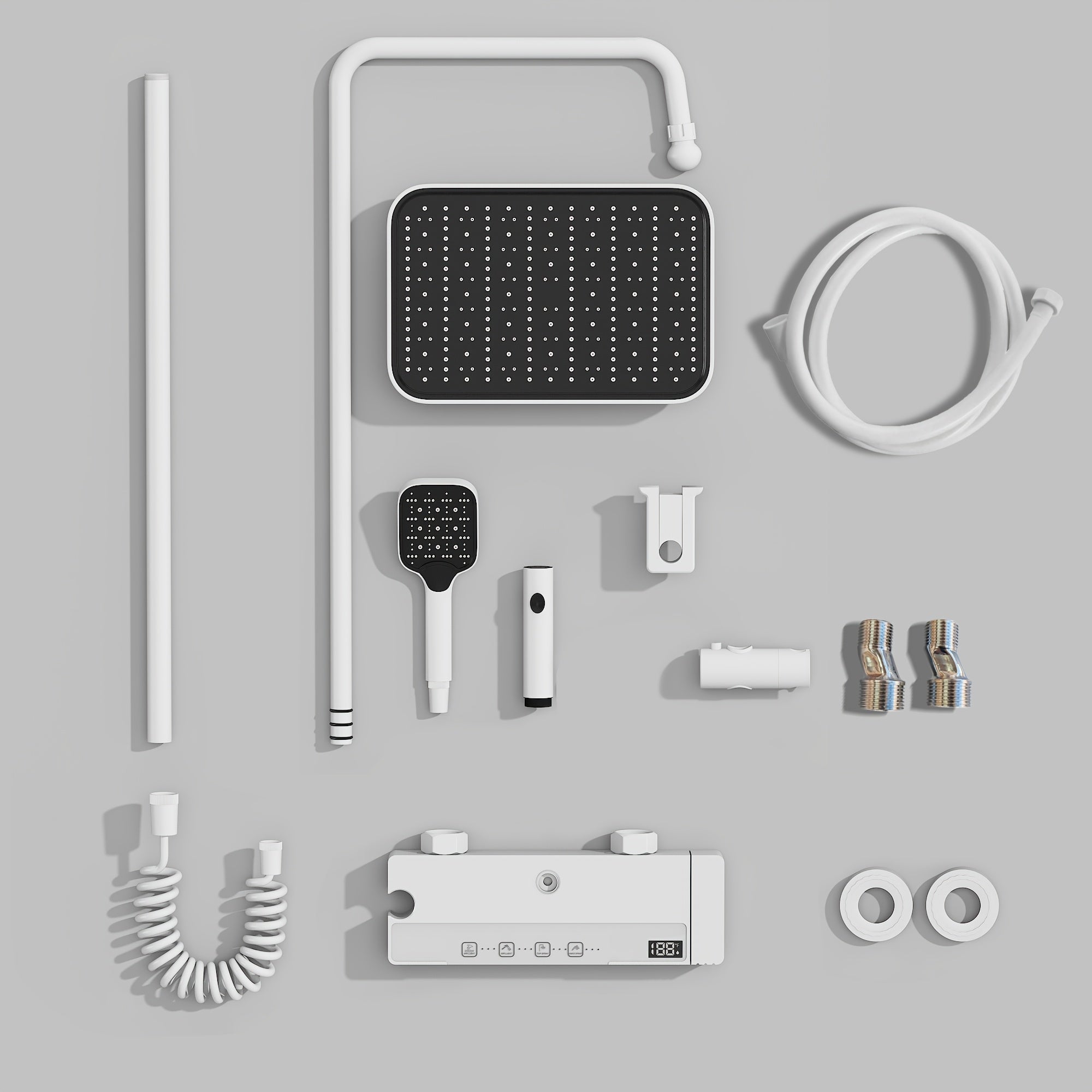 Shower Head White, 4-In-1 Shower System, with Water Fall Tub Spout, Spray Gun, Shower Head And Hand Shower, Shower Head with Easy-clean Silicone Nozzles