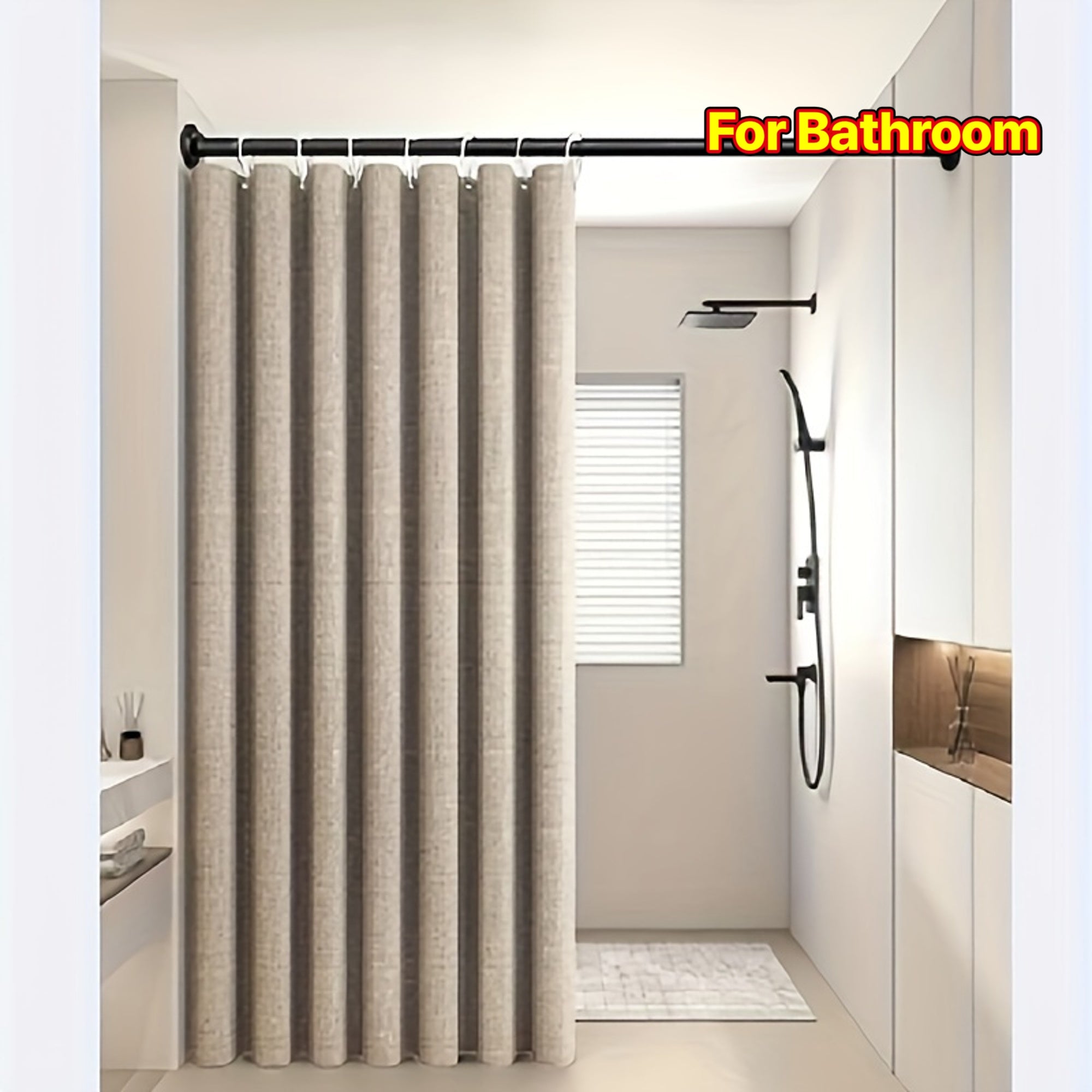 1pc Sycamore Apricot Linen Small Hole Bathroom Curtain Home Decoration Curtain Imitation Linen Fabric with 12 C-shaped Hooks