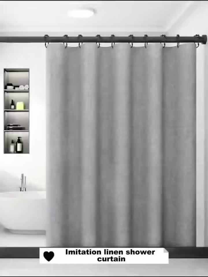 1pc Imitation Linen Shower Curtain, Thick Fabric Bath Curtains, Partition for Bathroom Bathtub, Modern Bathing Cover with Hooks, 71x71inch