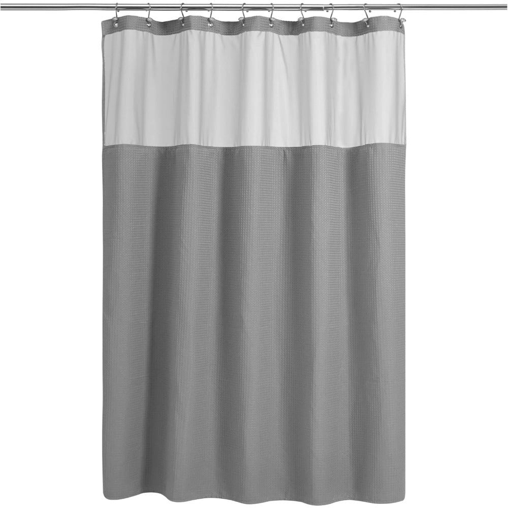 Hotel Style Grey Polyester Pongee Shower Curtain with Waffle Stitching & Mesh Top Window - Snap-On Fabric Lining, Machine Washable, Multiple Sizes for Bathroom Decor, Shower Curtain Sets for Bathrooms