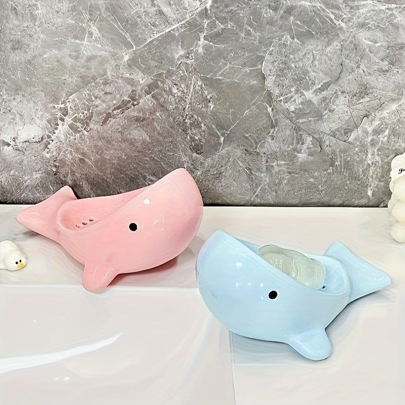 Whale Ceramic Soap Storage Rack, Cute Design, Can Store Various Soaps. Available in Three Color Options, Suitable Home Bathrooms, Toilets, and Kitchens, It Is a Decorative Daily Household Item