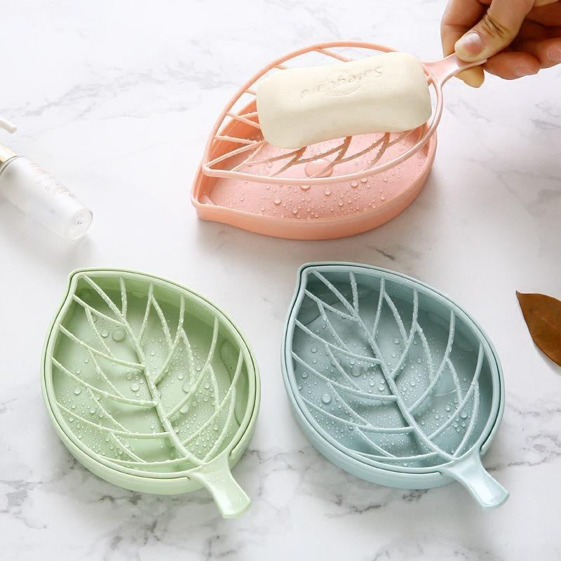 Double-layer Leaf Drain Soap Box for Bathroom 1pc
