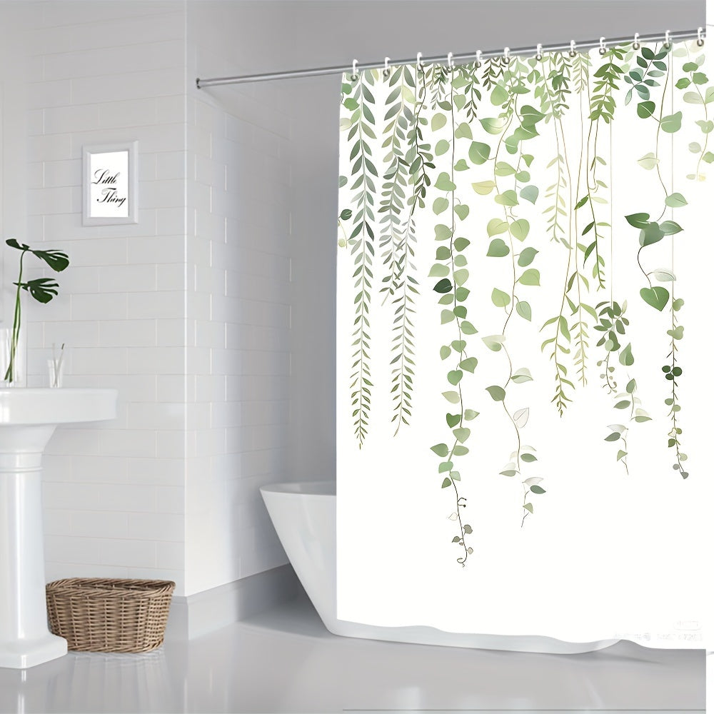 Nordic Shower Polyester Nordic Shower Curtain | Small Fresh Green Leaf Digital Printing | Bathroom Decoration Curtain 1pc