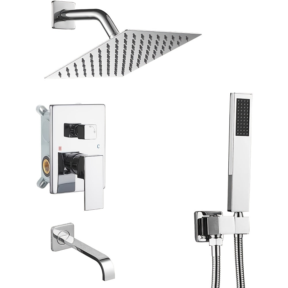 Brushed Golden Shower  Set with Tub Spout Bathroom Rainfall 8 10 12 Inch Shower Head System with Handheld Single Handle Shower Trim Kit with Rough-in Valve