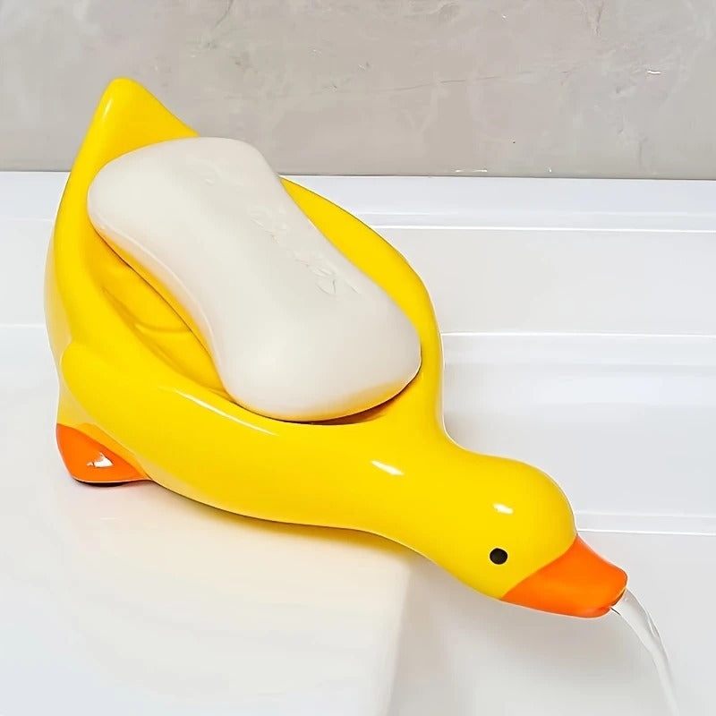 Duck Soap Box Duck-Shaped Soap Box | Yellow & White, Oval Drain Tray, Anti-Puddle, 4-Season Gift, Small Organizer
