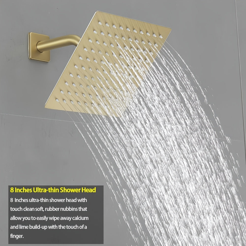 Brushed Golden Shower  Set with Tub Spout Bathroom Rainfall 8 10 12 Inch Shower Head System with Handheld Single Handle Shower Trim Kit with Rough-in Valve