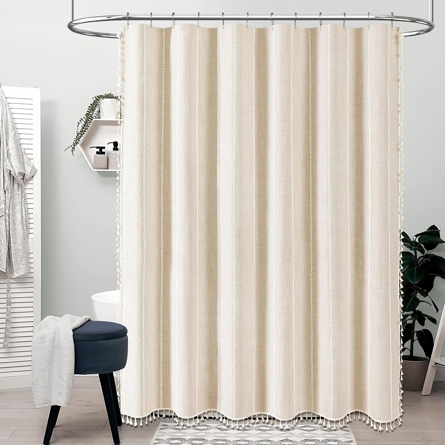 1pc Polyester Striped Shower Curtain, 72\