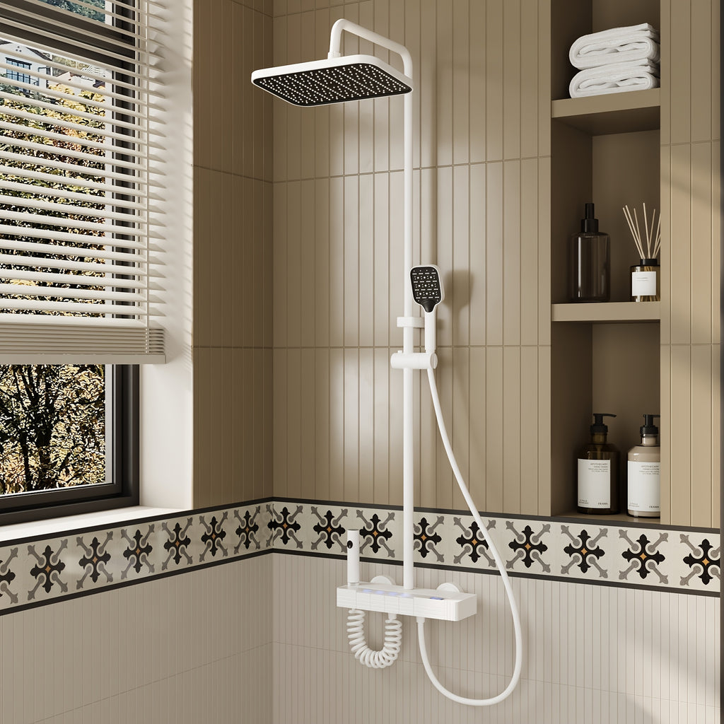 Shower Head White, 4-In-1 Shower System, with Water Fall Tub Spout, Spray Gun, Shower Head And Hand Shower, Shower Head with Easy-clean Silicone Nozzles