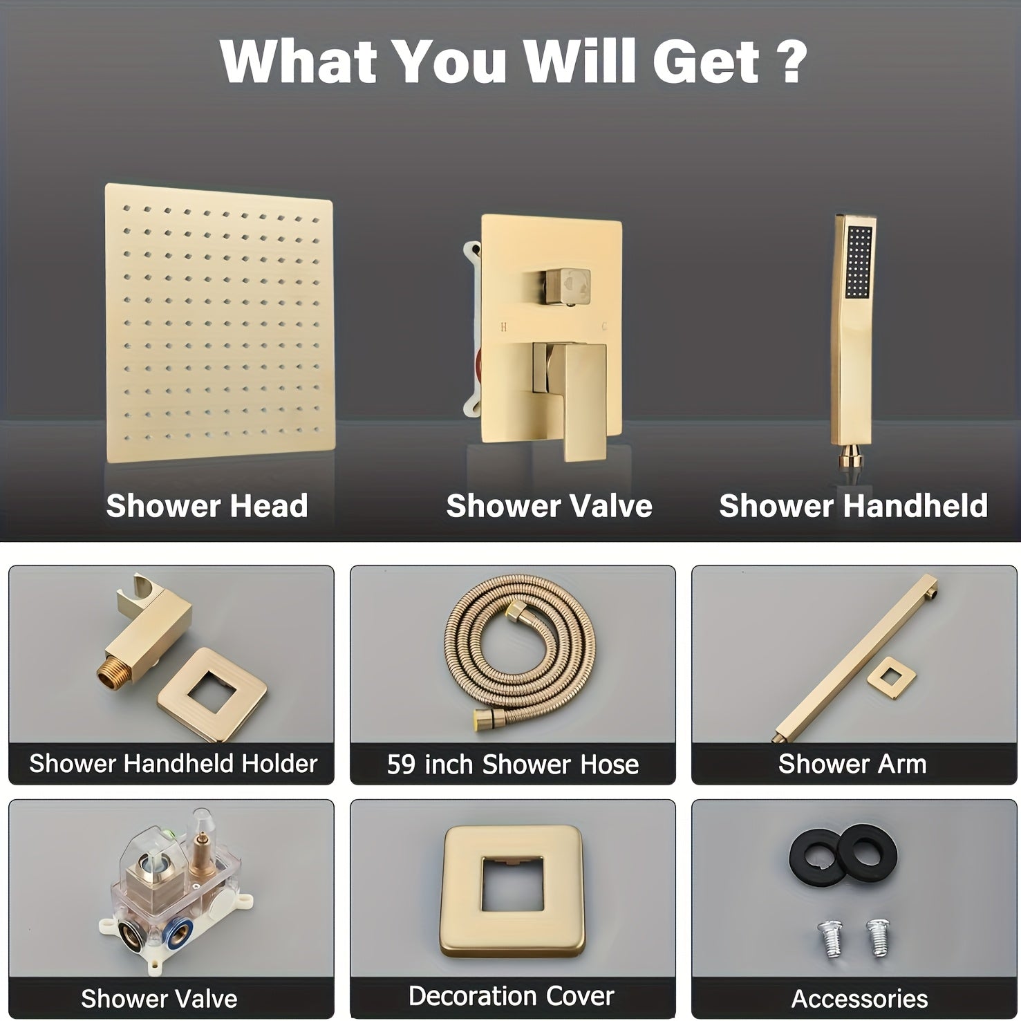 Luxury Bathroom Shower Set Featuring a Brushed Golden Wall-Mounted High-Pressure Rain Shower with a Handheld Sprayer, Complete with Valve Body And Finishing Components.