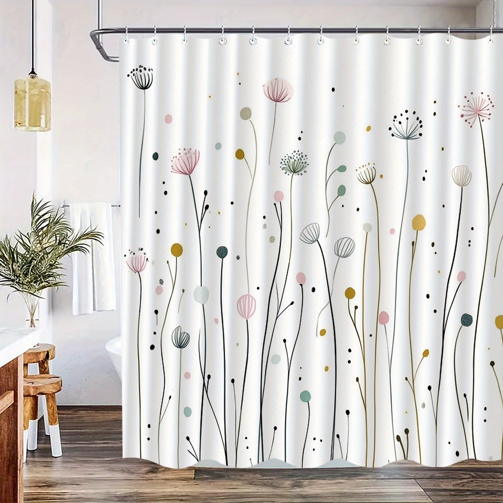 1pc of Dandelion Patterned Shower Curtain with Hooks, Washable Shower Curtain, Bath Divider, Bathroom Additions, Home Decor