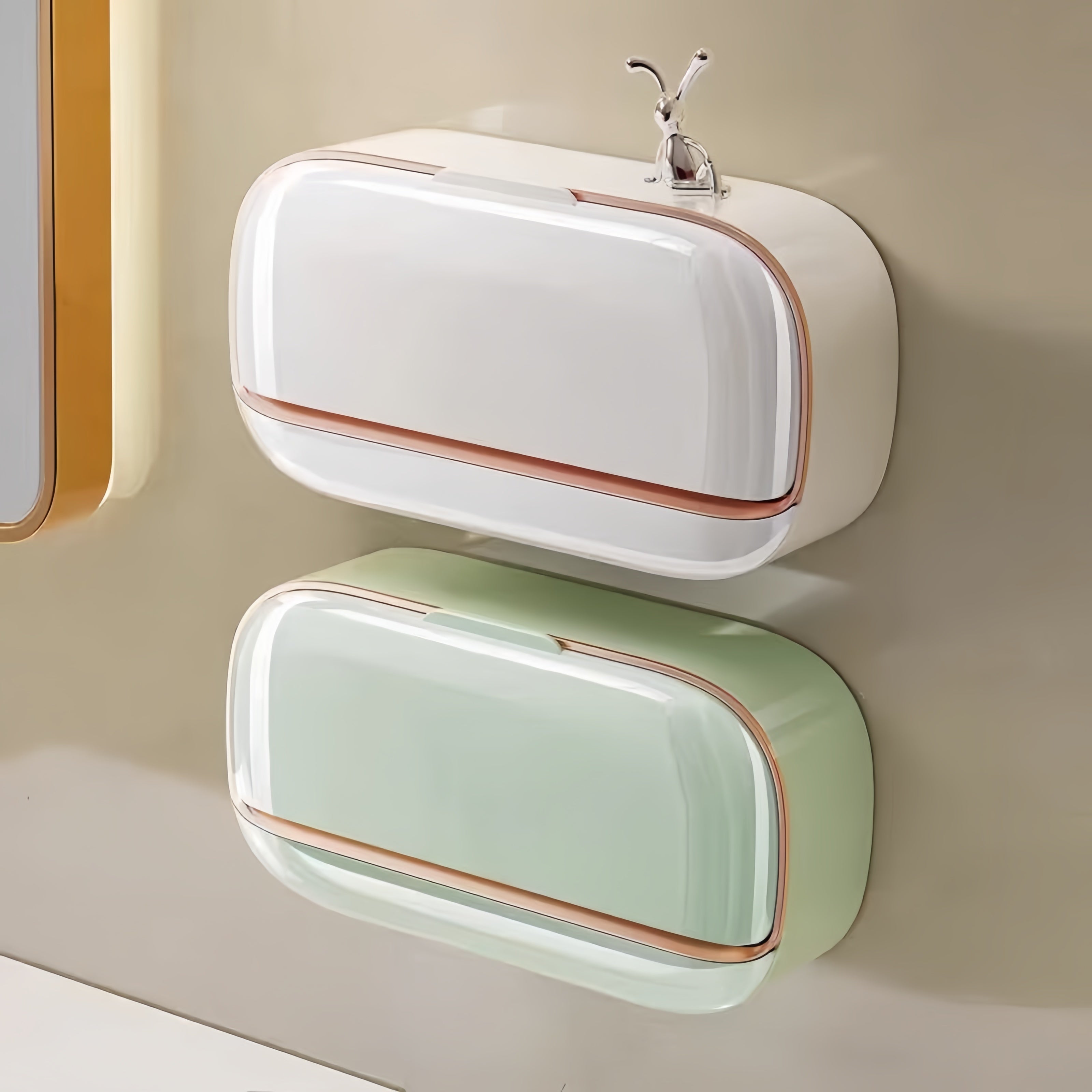 3-Color Light Luxury Wall-Mounted Double Compartment Leak-Proof Soap Dish with Lid and Drip Tray, Suitable for Shower or Kitchen, Keeps Soap Dry and Prevents Water Accumulation, Square No-Drill Bathroom Shelf, Elegant Countertop Wall Decor, 11