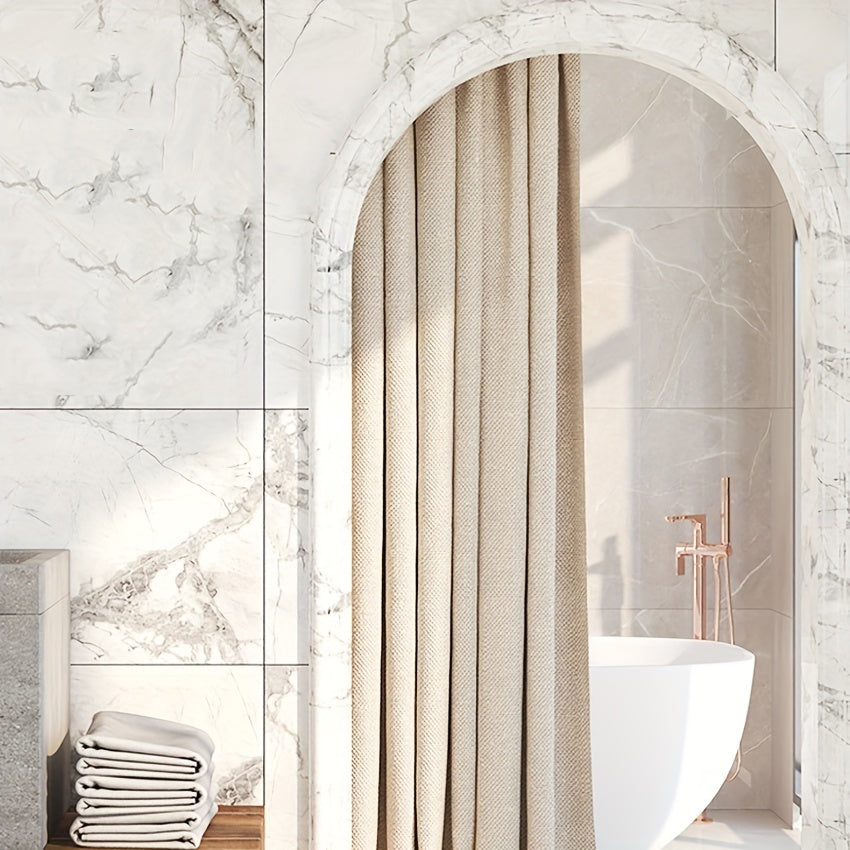 1pc Imitation Linen Shower Curtain, Thick Fabric Bath Curtains, Partition for Bathroom Bathtub, Modern Bathing Cover with Hooks, 71x71inch