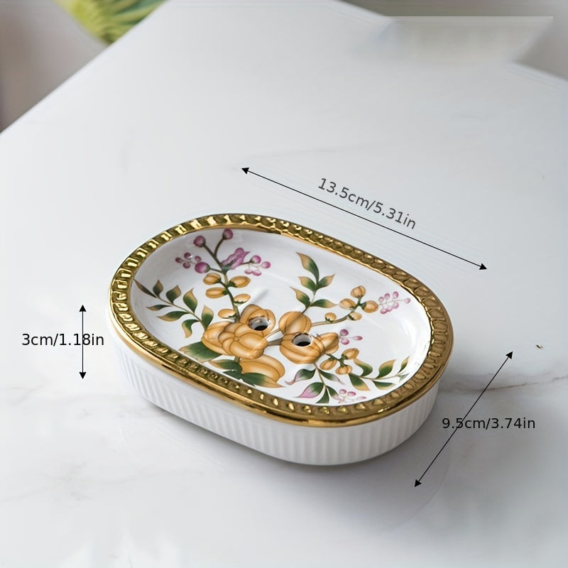 Elegant Ceramic Soap Dish Elegant Ceramic Soap Dish | Double-Layer Drainage | American Golden Trim