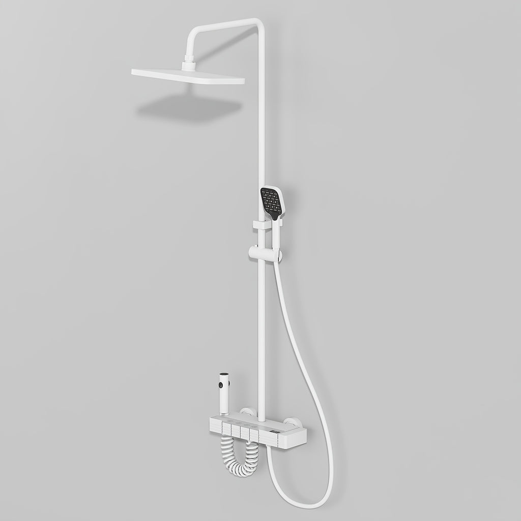 Shower Head White, 4-In-1 Shower System, with Water Fall Tub Spout, Spray Gun, Shower Head And Hand Shower, Shower Head with Easy-clean Silicone Nozzles