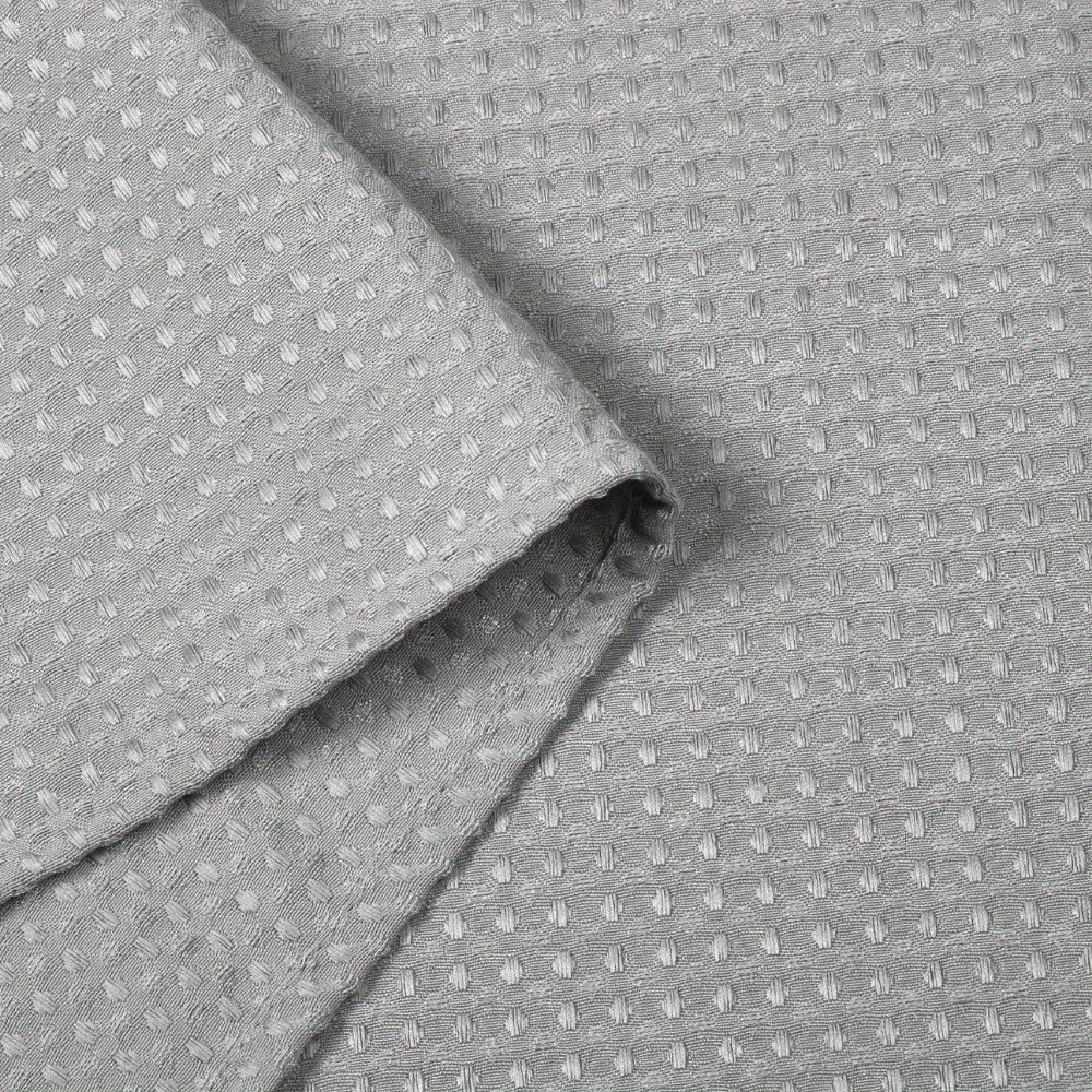 Hotel Style Grey Polyester Pongee Shower Curtain with Waffle Stitching & Mesh Top Window - Snap-On Fabric Lining, Machine Washable, Multiple Sizes for Bathroom Decor, Shower Curtain Sets for Bathrooms