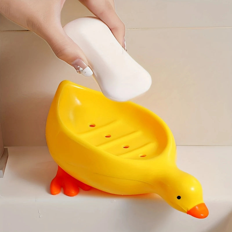 Duck Soap Box Duck-Shaped Soap Box | Yellow & White, Oval Drain Tray, Anti-Puddle, 4-Season Gift, Small Organizer
