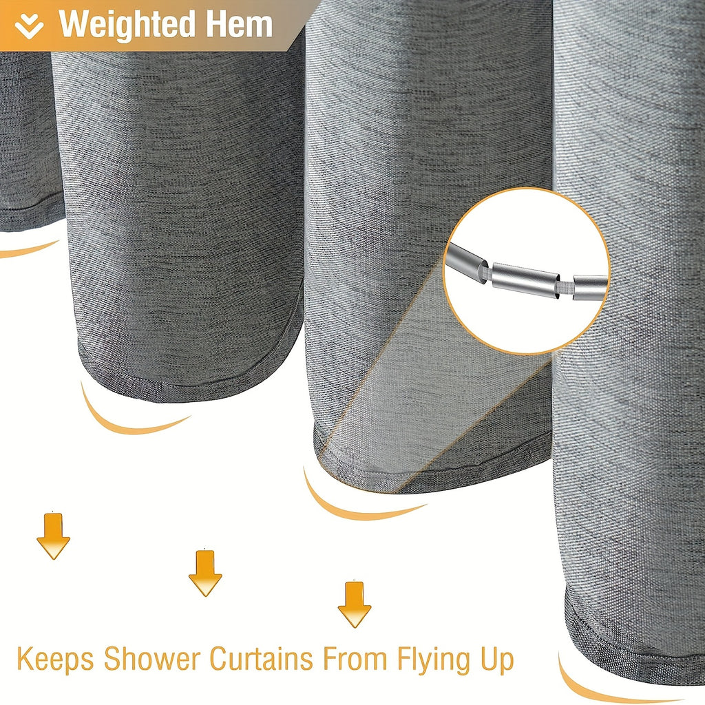 1pc Imitation Linen Shower Curtain, Thick Fabric Bath Curtains, Partition for Bathroom Bathtub, Modern Bathing Cover with Hooks, 71x71inch